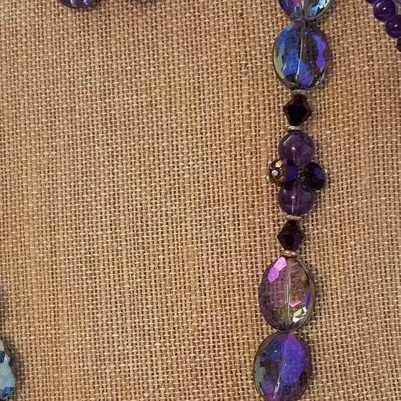 Hand Crafted Beaded 2 Piece Necklace Set Amethyst Necklace and Dangle Earrings - Picture 5 of 8